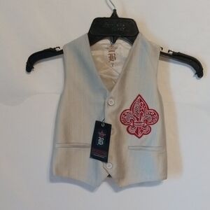 Kids Beige Vest with Red Fleur-de-Lis Embroidery